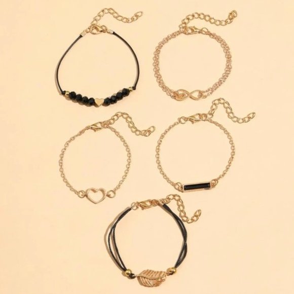 5pcs Heart & Leaf Decor Bracelet For Women Jewelry Gift Wedding Party Engagement - Picture 3 of 4